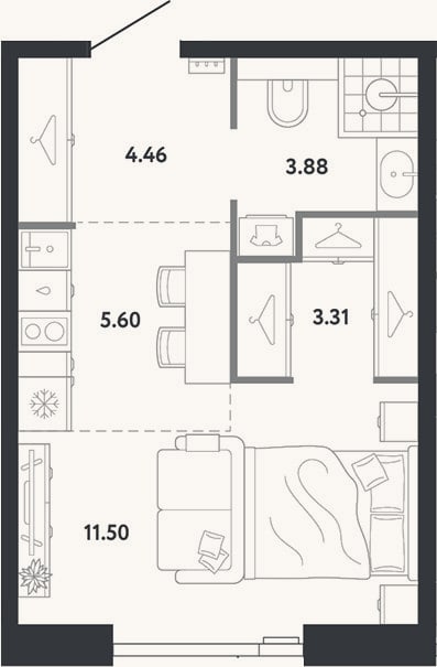 Планировка: Студия, 28,8 м²