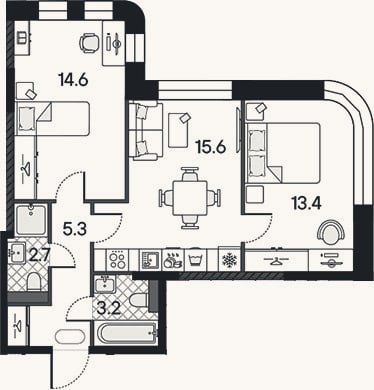 Планировка: 3-к, 54,8 м²