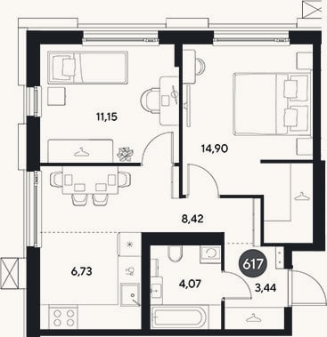 Планировка: 2-к, 48,7 м²