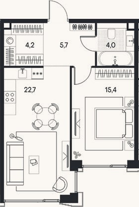 Планировка: 2-к, 52 м²