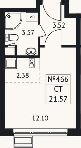 Планировка: Студия, 21,6 м²