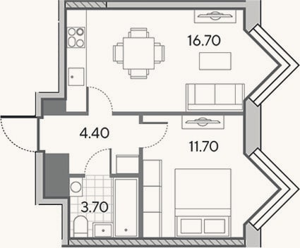 Планировка: 2-к, 36,5 м²