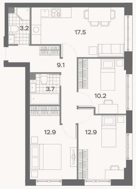 Планировка: 4+ к, 67,3 м²