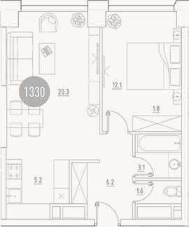 Планировка: 2-к, 50,3 м²