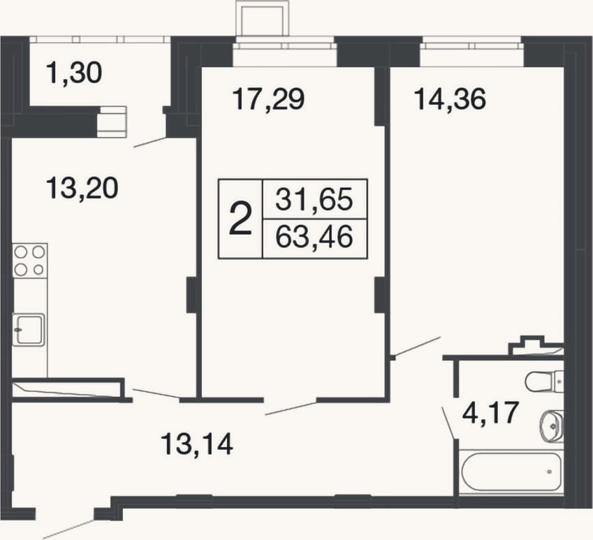 Планировка: 2-к, 62,2 м²