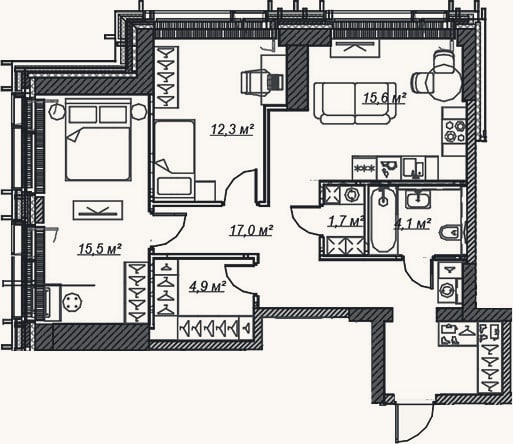 Планировка: 3-к, 71,2 м²