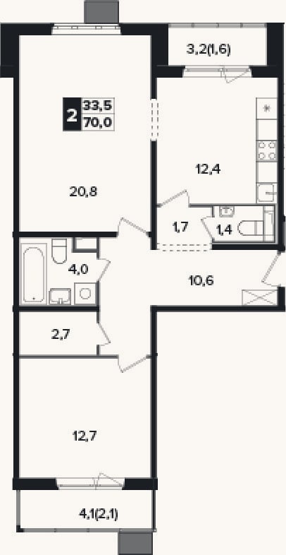 Планировка: 2-к, 66,3 м²