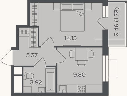 Планировка: 1-к, 33,2 м²