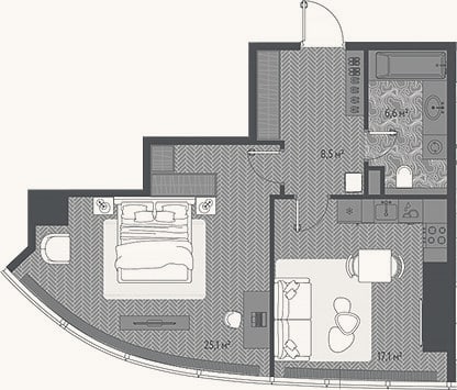 Планировка: 2-к, 57,3 м²