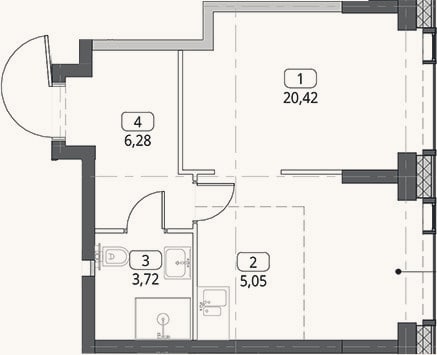 Планировка: Студия, 35,5 м²