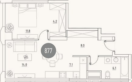 Планировка: 2-к, 51,2 м²