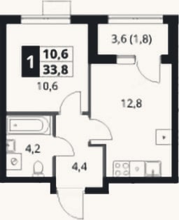 Планировка: 1-к, 32 м²