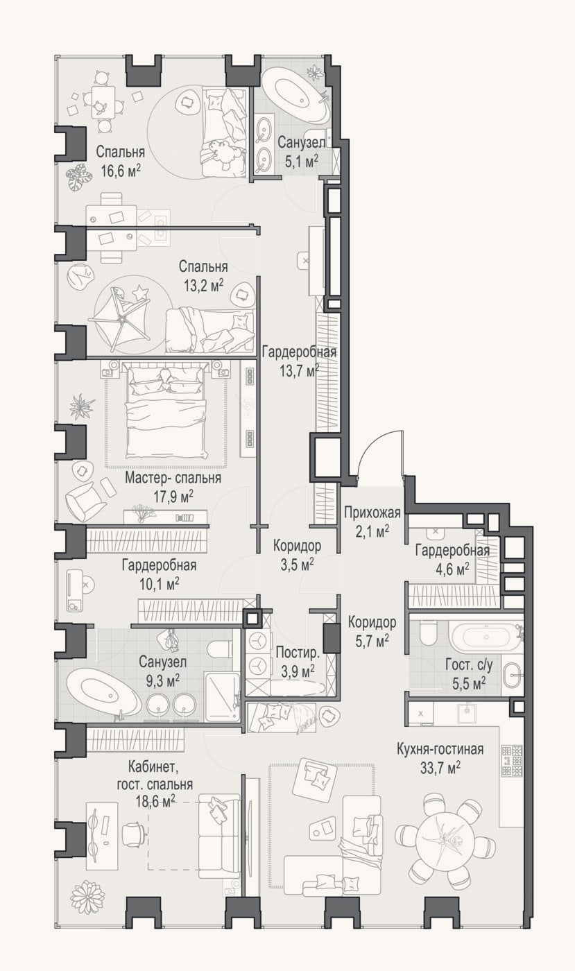 Планировка: 4+ к, 165,2 м²