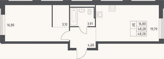 Планировка: 2-к, 48,3 м²