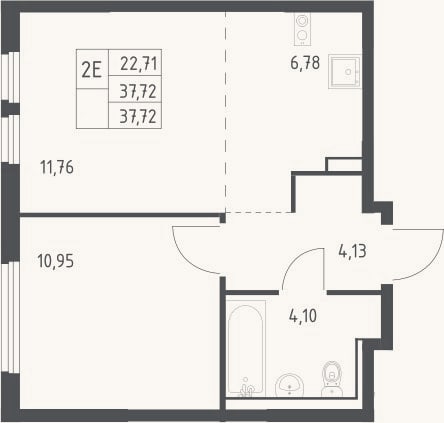 Планировка: 2-к, 37,7 м²