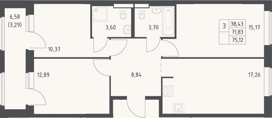 Планировка: 4+ к, 71,8 м²