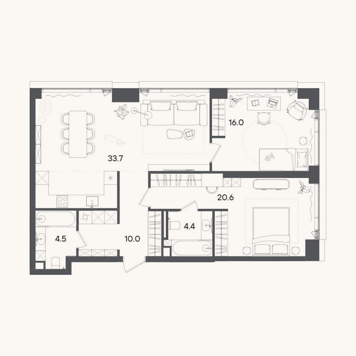 Планировка: 3-к, 89,2 м²