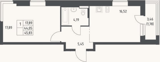 Планировка: 2-к, 46,8 м²