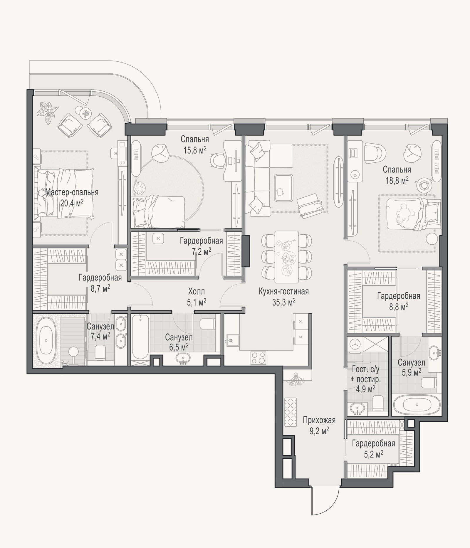 Планировка: 4+ к, 161,2 м²