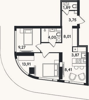 Планировка: 3-к, 53,1 м²