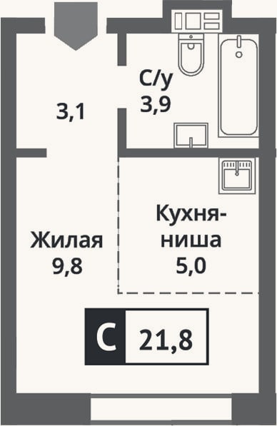 Планировка: Студия, 21,8 м²