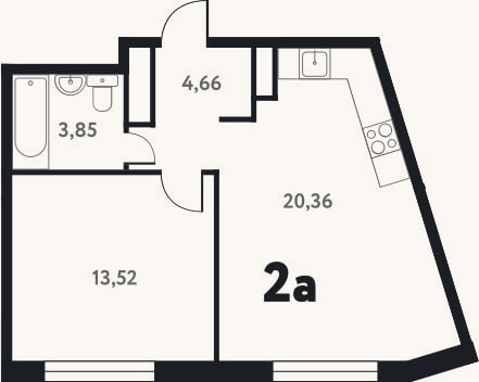 Планировка: 2-к, 42,5 м²