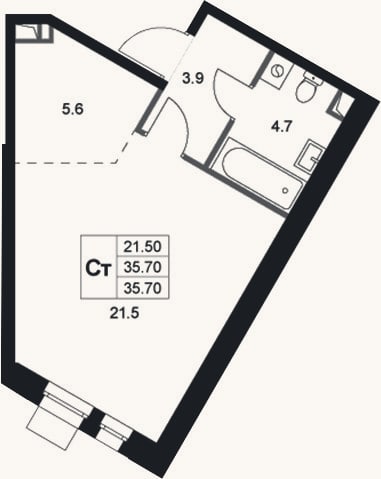 Планировка: Студия, 35,7 м²