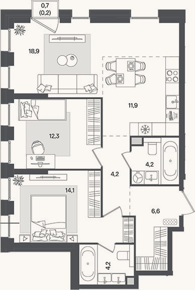 Планировка: 3-к, 76,4 м²