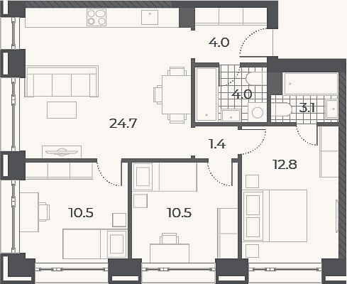 Планировка: 4+ к, 71 м²