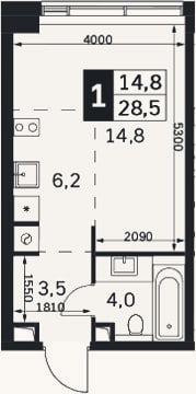 Планировка: Студия, 28,5 м²