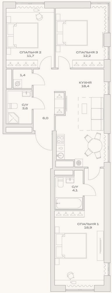 Планировка: 4+ к, 76,3 м²