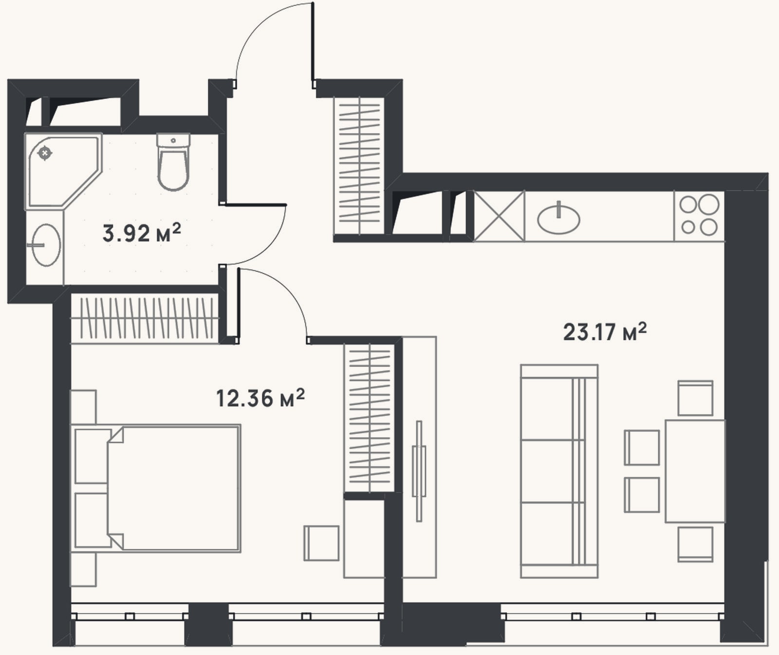 Планировка: 2-к, 39,5 м²