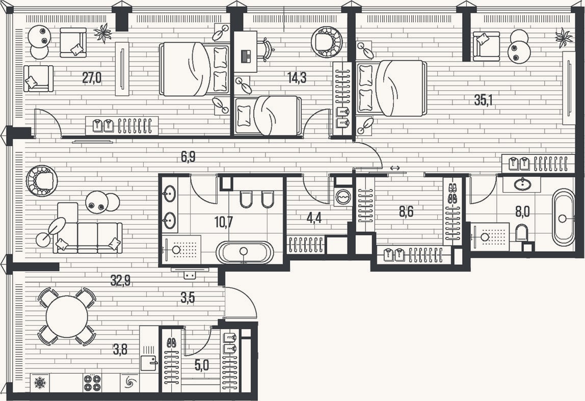 Планировка: 4+ к, 160,2 м²