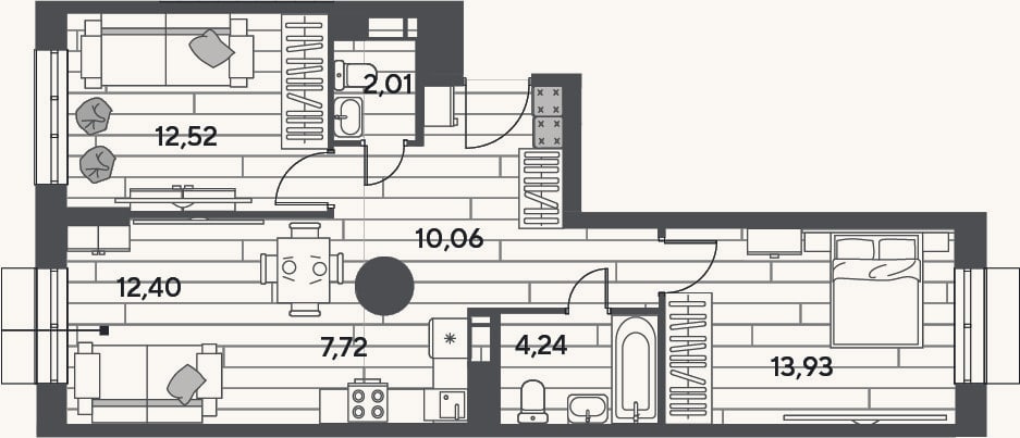 Планировка: 3-к, 62,9 м²