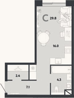 Планировка: Студия, 29,8 м²