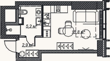 Планировка: Студия, 23,9 м²