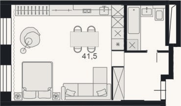 Планировка: Студия, 41,6 м²