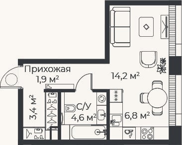Планировка: Студия, 30,9 м²