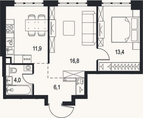Планировка: 2-к, 52,2 м²