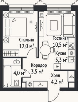 Планировка: 2-к, 39,5 м²