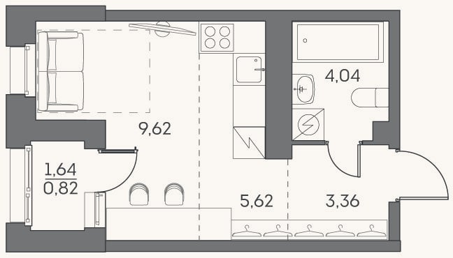 Планировка: Студия, 22,6 м²