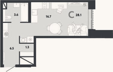 Планировка: Студия, 28,1 м²