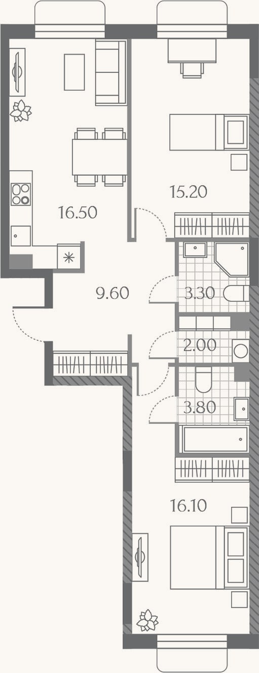 Планировка: 3-к, 66,5 м²