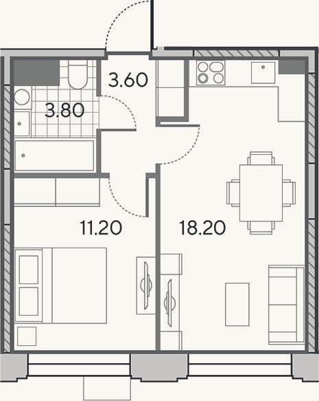 Планировка: 2-к, 36,8 м²
