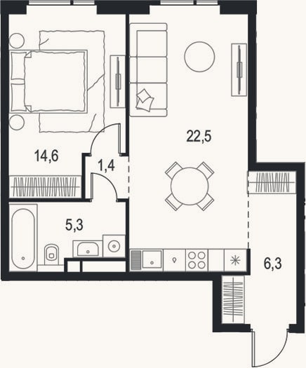 Планировка: 2-к, 50,1 м²