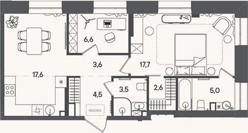 Планировка: 3-к, 61,1 м²