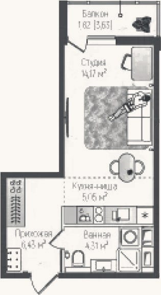 Планировка: Студия, 30 м²