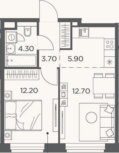 Планировка: 2-к, 38,8 м²
