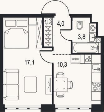Планировка: 1-к, 35,2 м²