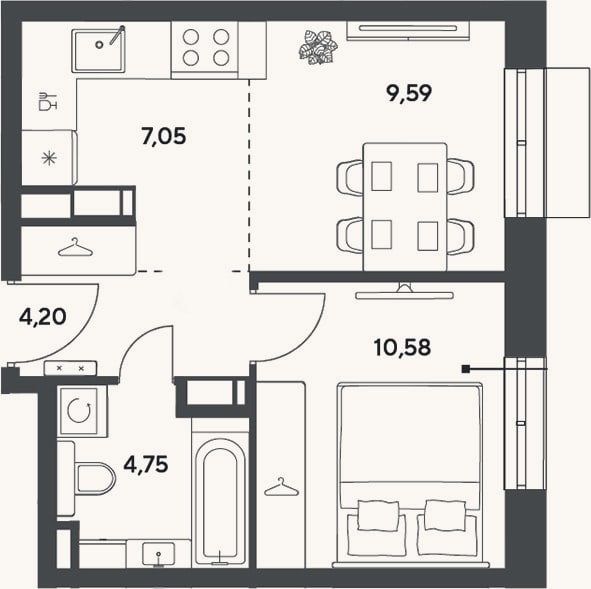 Планировка: 2-к, 36,2 м²
